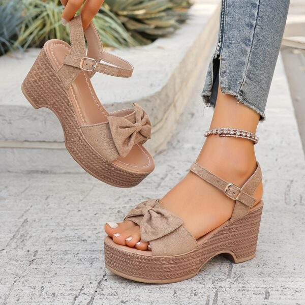Women'S Summer Platform Sandals, Thick Heel, Fish Mouth, Butterfly Buckle, Open Toe, Fabric Upper, Synthetic Inner, Faux Sole, Synthetic Insole, Hand Wash or Professional Dry Clean, Solid Color, for Women - Image 17