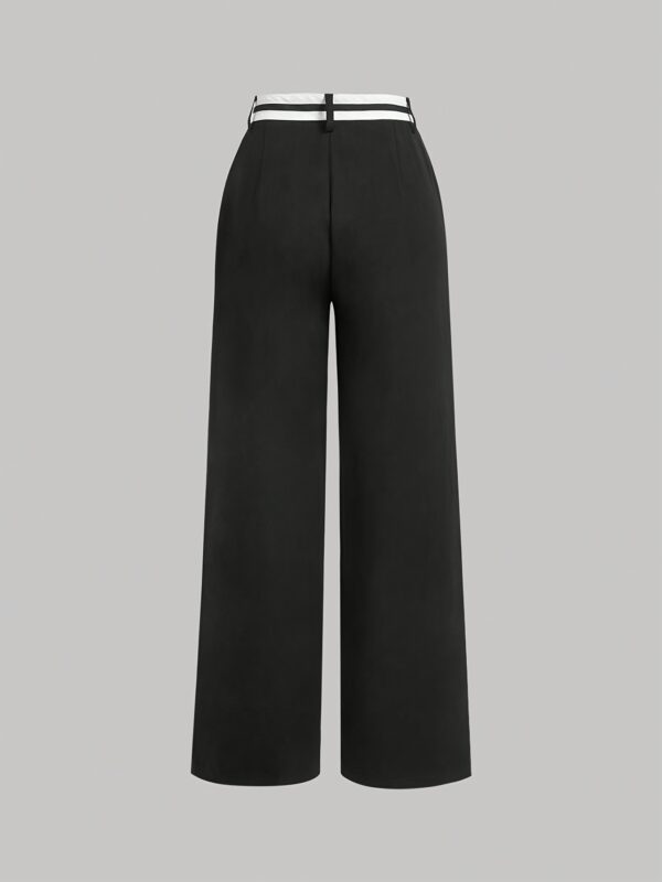 Women'S High-Waist Wide Leg Pants with White Belt - Elegant Solid Color Black, Comfortable Loose Fit for Casual or Commute, Button Detail, Spring Season Styl - Image 5