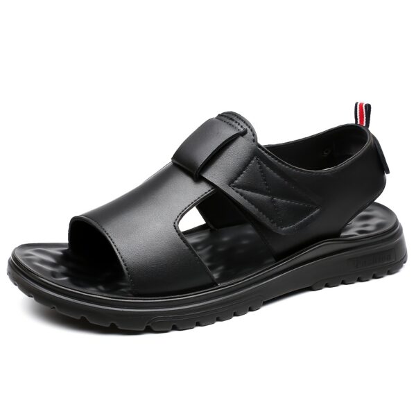 Men's Summer Sandals - Thick Sole Non-Slip Beach Shoes, Soft Casual Fashion Sandals with Adjustable Hook & Loop Strap, Brown Upper & Black Rubber Sole for Everyday Comfort - Image 6