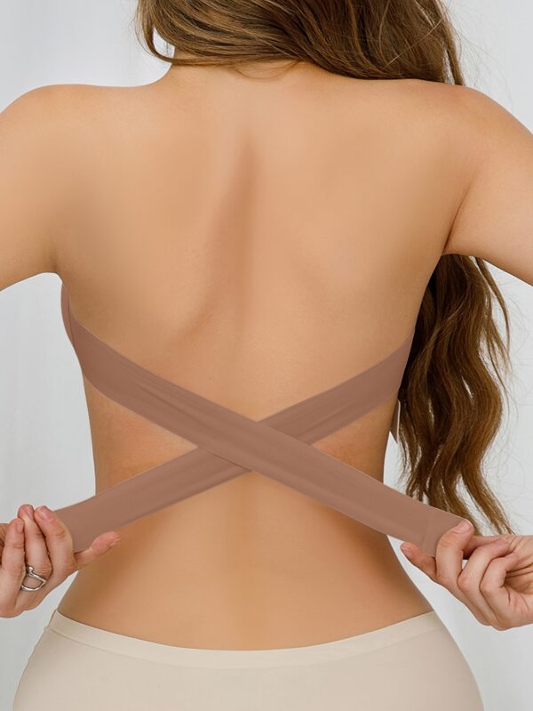 Wireless Bandeau Bralette with Side Closure, Sexy Strapless Nylon Knit Fabric - Removable Padding, Cross Strap Detail, Solid Color Stretch Bandeau for Adults - Nylon 75%, Elastane 25% - Image 7