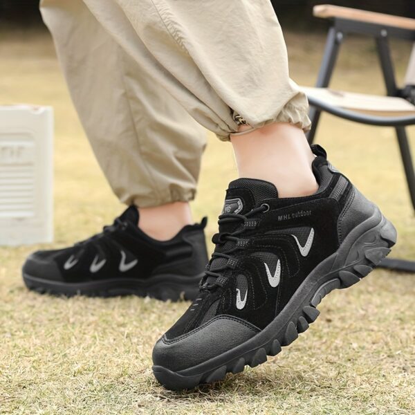 Men's Outdoor Hiking & Running Shoes - Breathable Low-Top Trekking Shoes with Non-Slip PVC Sole, All-Season Lightweight Design for Trail Running, Camping & Urban Adventures - Black, Hiking Gear, Adventure Footwear, Sporty Style, Durable Construction, Versatile Footwear, Fitness Lovers - Image 2