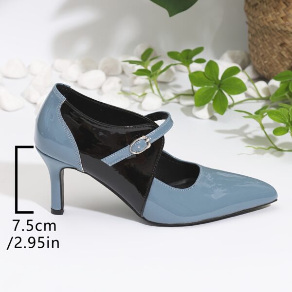 Women'S Fashion Mary Jane High Heels, Two-Tone Pointed Toe, Buckle Detail, Lightweight, All-Season, TPU Sole, Faux Upper and Lining, No Print, High Stiletto Heel - Image 2