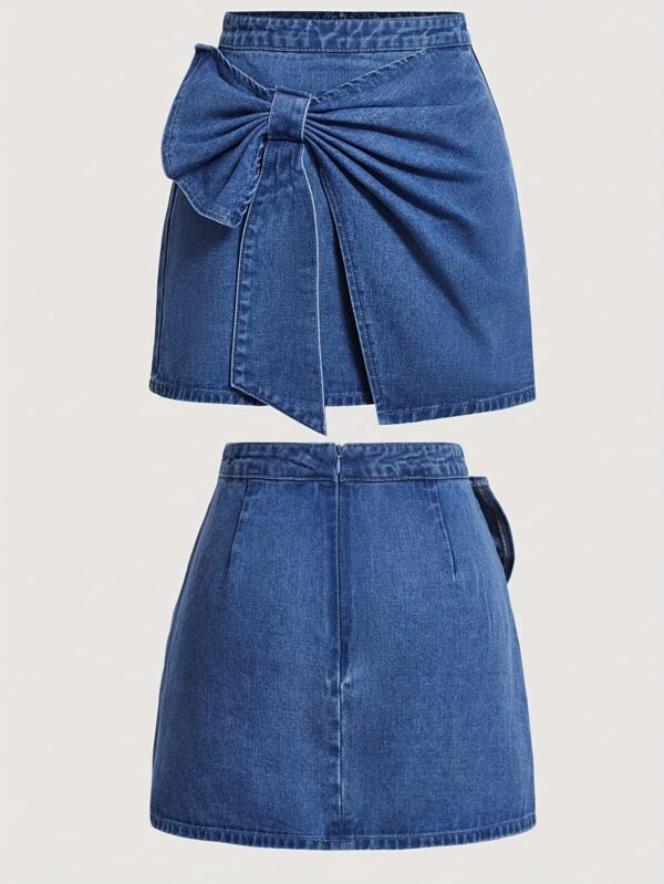 Women's Casual Bow Tie Waist Non-Stretch Denim Skirt - Mid-Rise Pencil Skirt with Water-Washed Texture, Machine Washable Short Length for Spring Summer Fall, Seasonal Fashion, Durable Fabric, Casual Attire, Classic Jeans, Weekend Wear