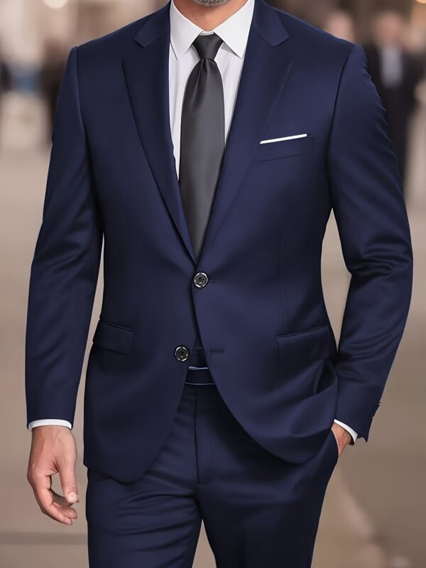 Men'S Casual Suit Set - Light Gray Double-Breasted Blazer, Matching Pants, Non-Stretch Fabric, Regular Fit, Button-Up, Ideal for Work, Spring/Summe - Image 3