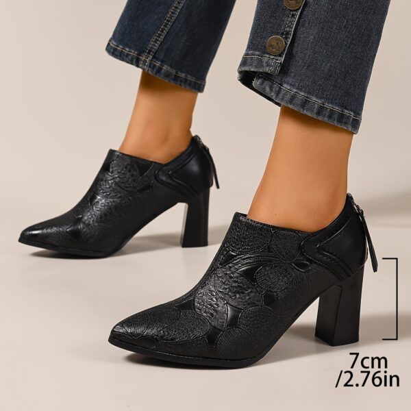 Women'S Black Wingtip Pointed-Toe High Heel Pumps with Side Zipper - Chunky Heel Dress Shoes for All Seasons, Versatile & Comfortable, Allseason Shoes | Wingtip Shoes | Synthetic Cover Shoes - Image 8