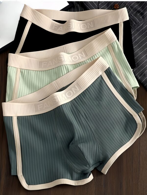 3pcs Men's Boxer Briefs - Breathable Mid-Rise Underwear with Elastic Waistband, Soft Stretch Polyester-Spandex Blend, Non-See-Through Knit Fabric, Solid Colors (Light Blue/Beige/White/Light Khaki) - Machine Washable, Everyday Comfort, Minimalist Design, Durable Construction, High Elasticity - Image 3