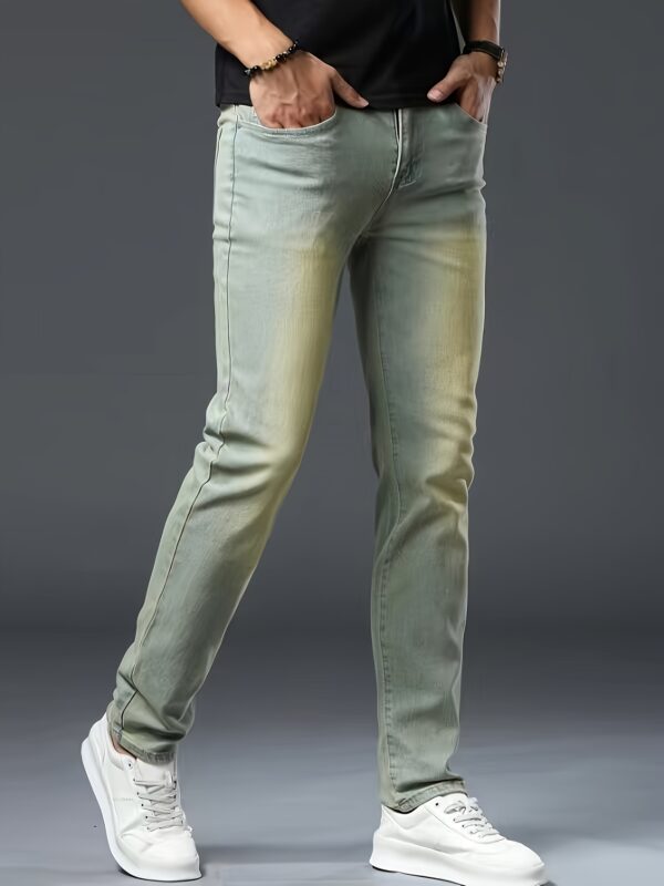 Men's Slim-Fit Stretch Denim Jeans - Versatile Green, All-Season Wear, Machine Washable, Basic Style, Cultivate The Body Version, Four Seasons - Image 9