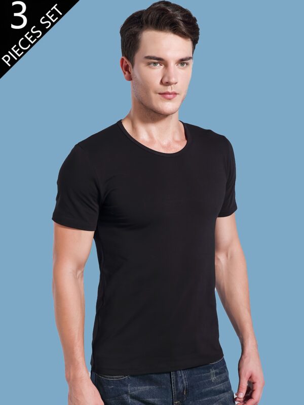 Three Men'S Short-Sleeve Solid Color T-Shirts in Black And White, Lightweight, Breathable, Comfortable for Sports And Casual Wear, Featuring a Round Neck And a Simple, Stylish Design. - Image 7
