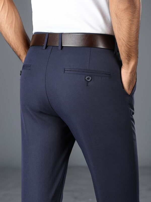 Men's Formal & Business Casual Pants - Navy Blue Straight-Leg Trousers, Regular Fit with Slight Stretch - Machine Washable Office, Wedding, Everyday Pants - Non-See-Through Professional Men's Bottoms, Office Wear, Sophisticated Look, Comfortable Trousers - Image 4