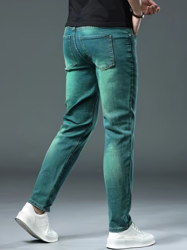 Men's Slim-Fit Stretch Denim Jeans - Versatile Green, All-Season Wear, Machine Washable, Basic Style, Cultivate The Body Version, Four Seasons - Image 4