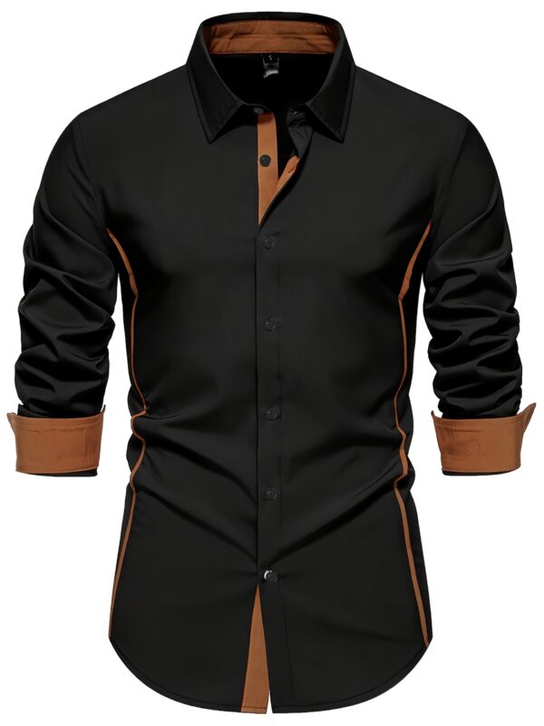 Men'S Slimming Line Long Sleeve Shirt - Stylish Solid Color with Contrast Binding, Three-Dimensional Design, Perfect for Casual Attire in Spring, Summer, and Autumn, Business Casual Shirt | Modern Casual Shirt | Durable Fabri - Image 8