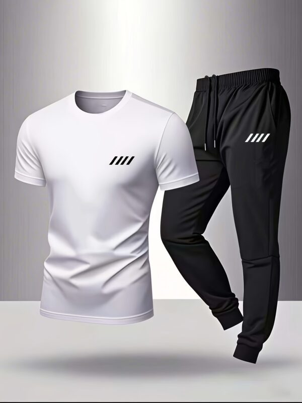 Men'S Casual Sports Fashion Comfortable Breathable Creative Print Pajama Set - Black and White Striped Design, Short Sleeve, Regular Fit, Summer Home Wear, Casual Wear|Striped Pattern|Comfortable Fit - Image 3