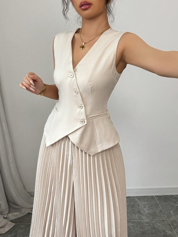 Women'S Simple And Versatile Pleated Vest Set, Fashionable Tank Top And Pleated Pants, 2pcs Set. - Image 5