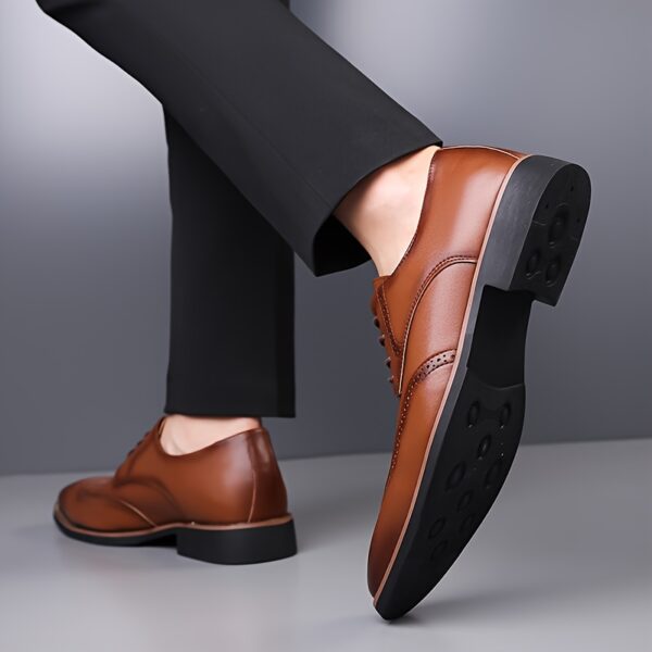 Men's Genuine Leather Brogue Derby Shoes - British Style Lace-Up Formal & Casual Dress Shoes with Round Toe, Breathable Perforations, Cushioned Insole & Non-Slip Rubber Sole for Weddings, Office, Daily Wear, Office Footwear, Elegant Footwear, Durable Construction, Business Attire - Image 5