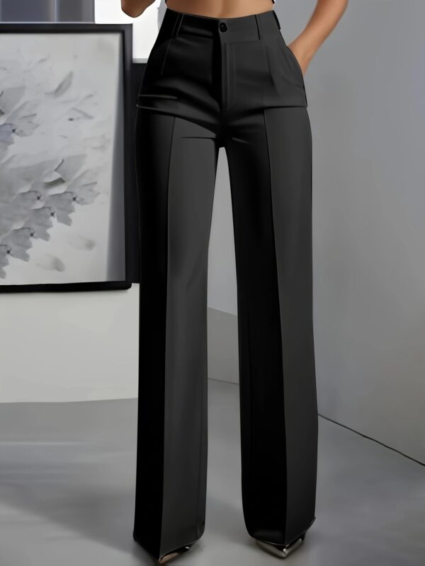 Elegant Women'S White Wide-Leg Pants - Straight Fit, Button Closure, Stylish High-Waist Trousers for Spring & Fall, Stylish Adult Clothing|Sophisticated Style|Straight Fit Pants