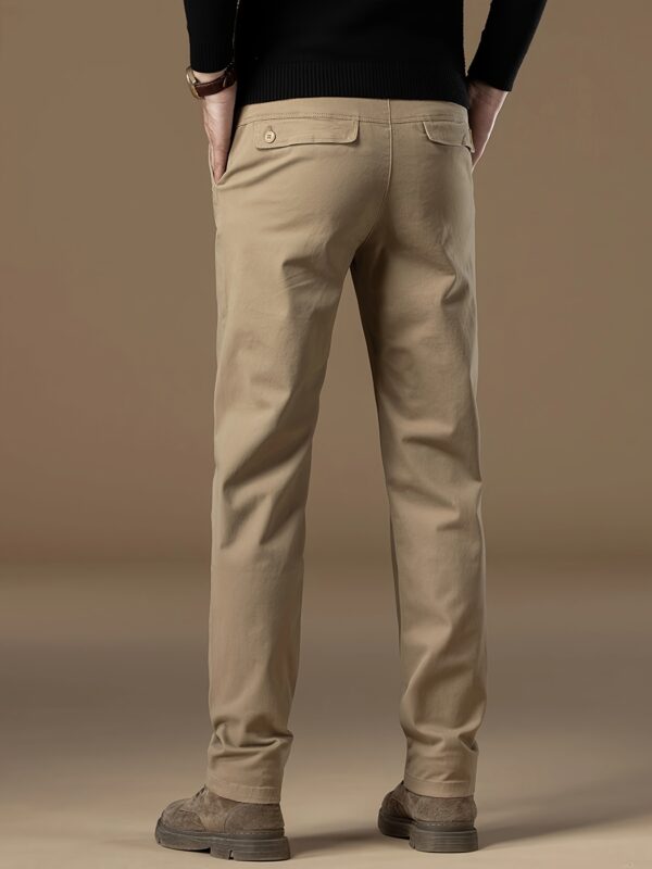 Men's Premium Cotton Straight Leg Pants - Soft, Breathable Beige Trousers for Business and Casual Wear, Classic Relaxed Fit with Button Closure - Image 7