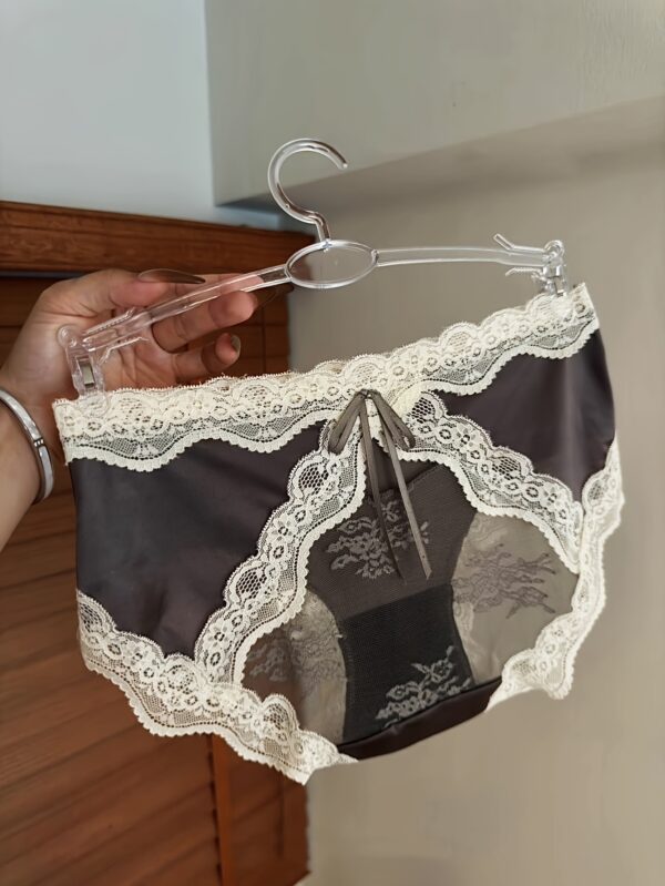 Five Pairs of Bow Lace Panties, Semi-Transparent Mid-Rise Underwear, Stylish Women'S Panties. - Image 3