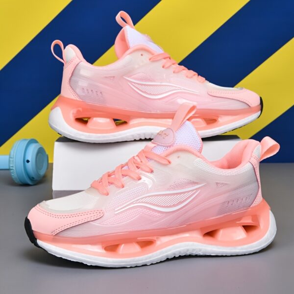Women's Breathable Mesh Sneakers - Stylish Pink & White Running Shoes with Non-Slip EVA Sole, Comfortable Fabric Lining, and Secure Lace-Up Design for Casual or Athletic Wear, Allseason Shoes | Laceup Sneakers | Comfortable Lining - Image 4