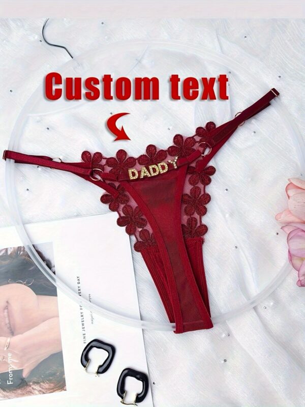 Customized "DAVID" Engraved Red Lace G-String Thong with Floral Embellishments - Personalized Underwear for Women, Unique Gift Idea for Friends & Family, Ideal for Spring & Summer, Festive Gift|Personalized Underwear|Lace Trim, Lace Trim Underwear - Image 7