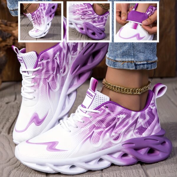 Women's Stylish Gradient Flame Running Shoes - Breathable Knit Upper, Comfortable EVA Sole, Fashionable Purple & White Design, Lace-Up Closure for Casual & Athletic Wear, Allseason Sneakers | Vibrant Gradient Design | Breathable Fabric Upper, Ladies Shoes - Image 4