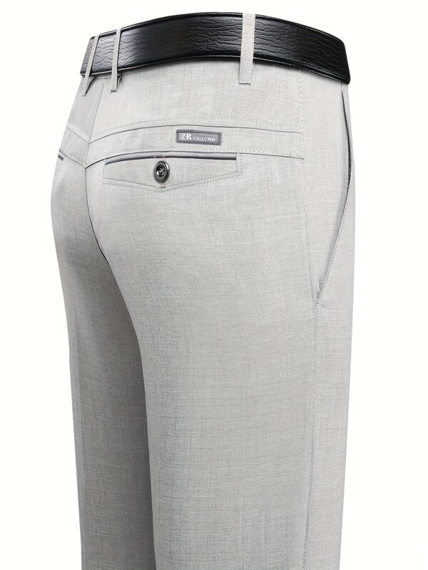 Men'S Light Gray Casual Pants with Black Belt - Straight-Leg, Zipper Fly, Regular Fit, Non-Stretch Fabric, Perfect for Spring & Summer Outings, Spring Summer Pants | Belted Waistband | Polyester Blend