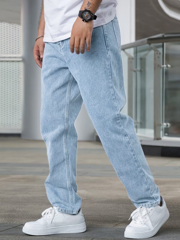 Men's Casual Stretch Denim Pants - Classic Regular Fit, Water-Washed Texture, All-Season Comfort, Machine Washable Solid Color Jeans for Casual Attire, Casual Casual Attire | Classic Blue Jeans | Easycare Jeans - Image 3