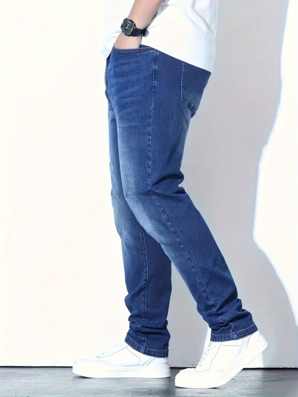 1pc Men'S Fashion Skinny Jeans, Mid Waist Denim with Slight Stretch, Casual Regular Length, All-Season Solid Color, Zipper Fly, Business-Casual, 65% Cotton 35% Polyester, Washed Detail - Image 4