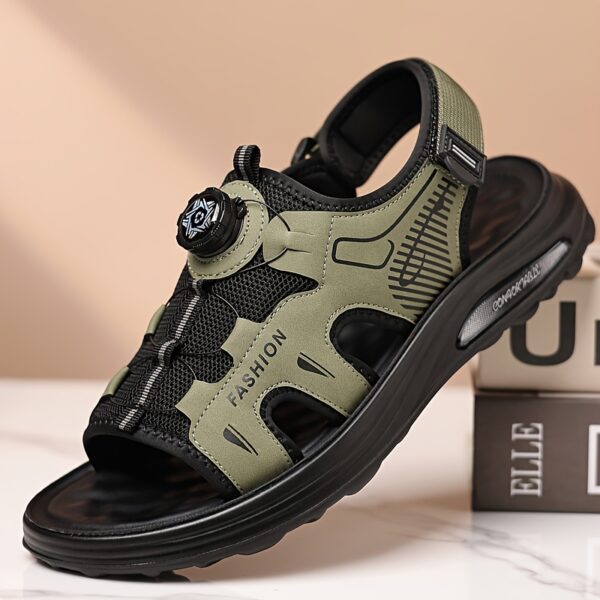 Men'S Summer Sports Sandals - Casual Beach Shoes with Soft Rubber Sole, Breathable Mesh Upper, Adjustable Buckle Strap, Black & Tan Design for Outdoor Activities, Water Sandal
