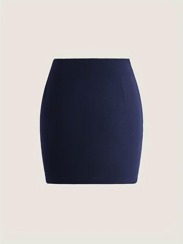 Women'S High-Waisted Pencil Skirt with Front Slit & Decorative Buttons - Light Blue, Short Length, Button-Up Design for Spring/Summer, Casual to Formal Wear, Formal Attire, Sleek Fitted Style, Smooth Texture - Image 5