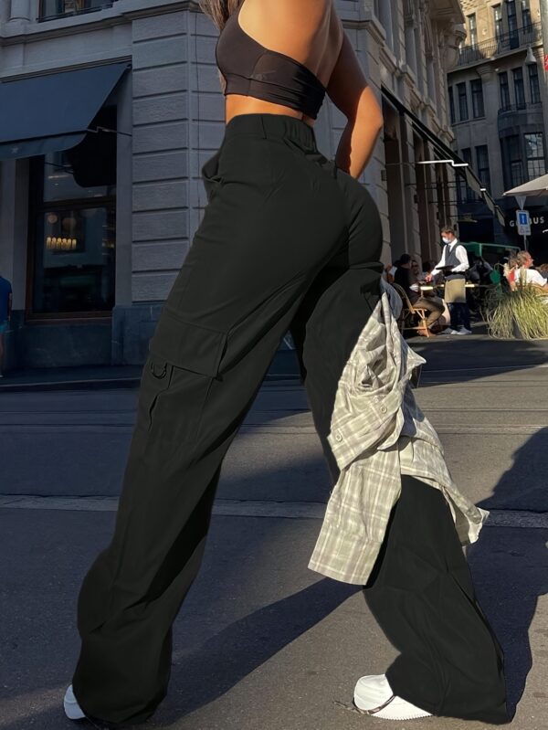 Women's High-Waisted Black Cargo Pants with Multiple Pockets - Casual Straight-Leg Design, Machine Washable, Perfect for Spring/Summer/Fall, Summer Outfits | Highwaisted Style | No Stretch Material, Cute Pants - Image 3