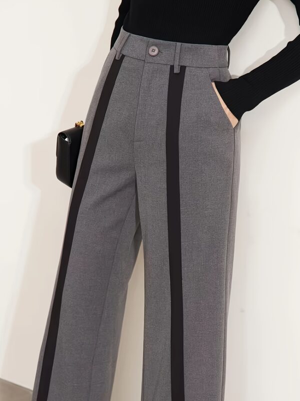 Elegant Black and Gray Wide-Leg Pants - Polyester, Straight Leg, Color Block Design, All-Season Wear, Adult Size, Stylish Casual Attire|Straight Leg Pants|Polyester Fabric - Image 5