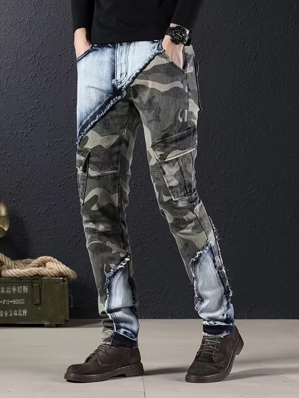 Men's Skinny Jeans - Stretch Slim Fit Streetwear Pants with Camo & Denim Contrast, Stretchable Non-See-Through Jeans for Urban Fashion, All-Season Skinny Leg Fit (Machine Washable), Casual Streetwear