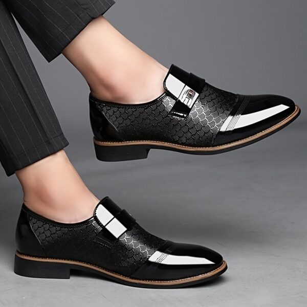 Embossed Men's business shoes-Comfortable Pointed Toe Slip On Lug Sole Business Oxfords for Party Wedding Office Dress Shoes - Image 3