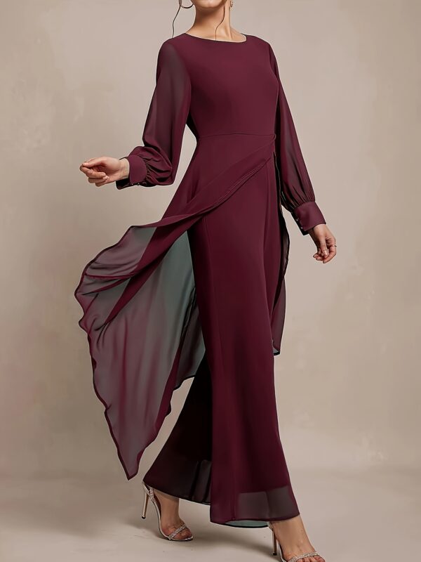 Women'S Elegant Two-Piece Set: Stylish Purple Off-Shoulder Blouse with Flowing Sleeves, Wide-Leg Pants, and Chic Accessories - Perfect for Fall, Versatile Fall Outfit|Elegant Two-Piece Set|Polyester Fabric - Image 11