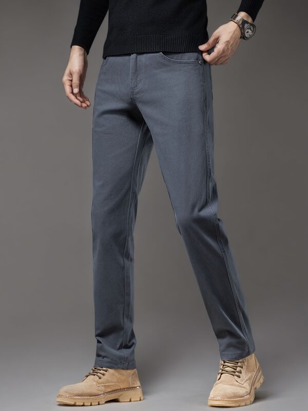 Men'S Classic Mid-Waist Casual Pants - 100% Woven Fabric with Slight Stretch, Solid Color, Button Fly, Regular Fit for Spring/Fall - Comfortable for Work, Weekend, and Business Occasions - Image 4