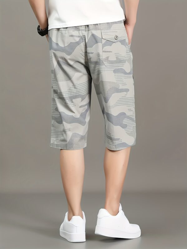 Men'S Casual Summer Shorts - Washed Cotton, Camouflage Print, Double Zipper Pockets, Elastic Waistband, Loose Fit, Cotton Short - Image 8