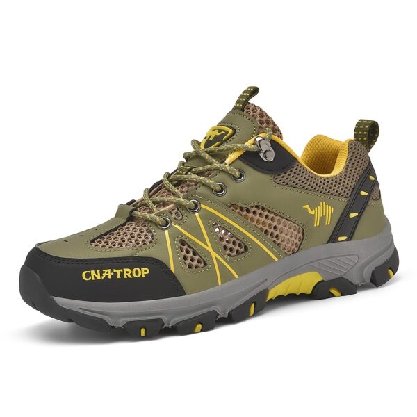 CANEMON Men's Low-Top Hiking Shoes - Breathable Mesh, Anti-Slip TPR Sole, Odor-Resistant & Durable - All-Season Outdoor & Casual Sport Shoes with Striped Design (Green/Yellow), Adventure Footwear | Sporty Hiking Shoes | Durable Hiking Shoes - Image 5