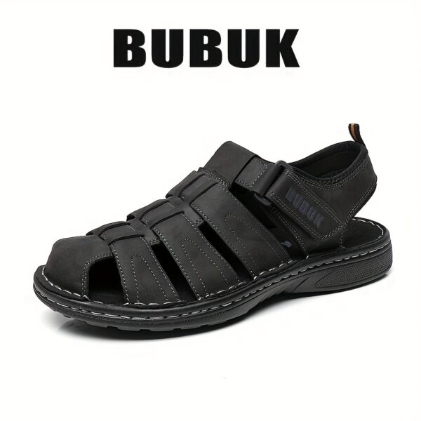 BUBUK Men'S Summer Sandals - Thick Sole Outdoor Beach Shoes, Genuine Faux Leather with Adjustable Strap, Brown, Comfortable & Stylish for Casual Wear, Beach Shoes - Image 3