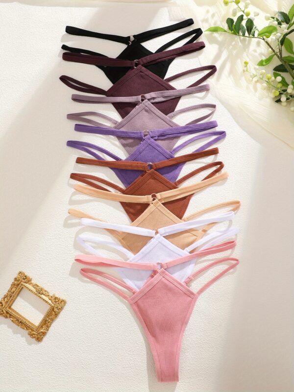 8pcs Women's Cotton Threaded Double- Comfortable Breathable Low-Rise Sexy Thong Set - Image 3