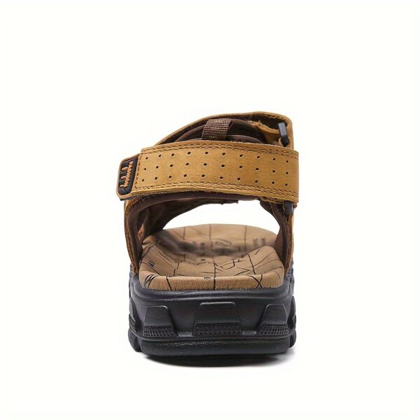 Men's Genuine Leather Summer Sandals with Closure, Thick Sole, Open Toe, High Quality, Lightweight & Breathable for Beach, Hiking, and Casual Wear, Casual Outdoor Shoes | Patterned Leather Sandals | Rubber Sole Sandals - Image 8