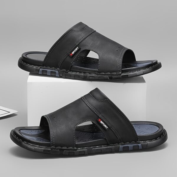 Men's Solid Color Open Toe Breathable Slippers, Comfy Non Slip Microfiber Upper Rubber Sole Walking Shoes, Men's Summer Footwear - Image 2
