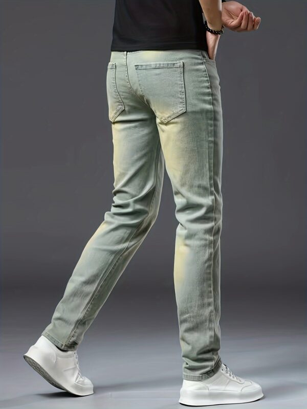 Men's Slim-Fit Stretch Denim Jeans - Versatile Green, All-Season Wear, Machine Washable, Basic Style, Cultivate The Body Version, Four Seasons - Image 3