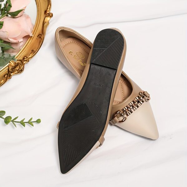 Women's Buckle Decor Flat Shoes, Two Tone Pointed Toe Slip On Shoes, Fashion All-Match Commuter Flats - Image 4