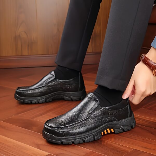 Men's Genuine Leather Slip-On Dress Shoes for Fathers Age 40-50 - Slip-Resistant Rubber Sole, Round Toe Comfort, All-Season Casual & Business Casual Shoes (Brown, Size Up to 50), Versatile Footwear | Side Zipper Design | Durable Footwear - Image 11
