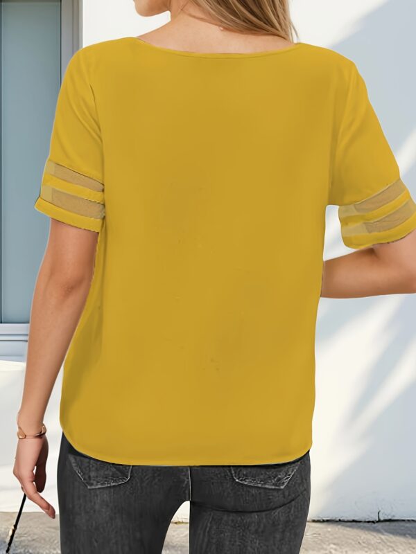 2025 Summer Casual Minimalist Mesh Spliced Short Sleeve Shirt for Women, Cross-Border Fashion - Image 5