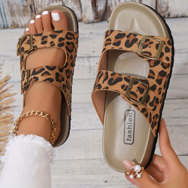 Ultra-Light Thickened Flat Soft Sole Beach Outdoor Home Slippers with Leopard Print - Image 3