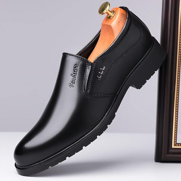 1pc Men'S Brown Slip-On Loafers - Stylish Low Top Dress Shoes with Metallic Logo, Rubber Sole, Insole & Lace-Up Detail, Perfect for Business & Casual Attire, Casual Footwear | Stylish Loafers | Durable Footwear - Image 4