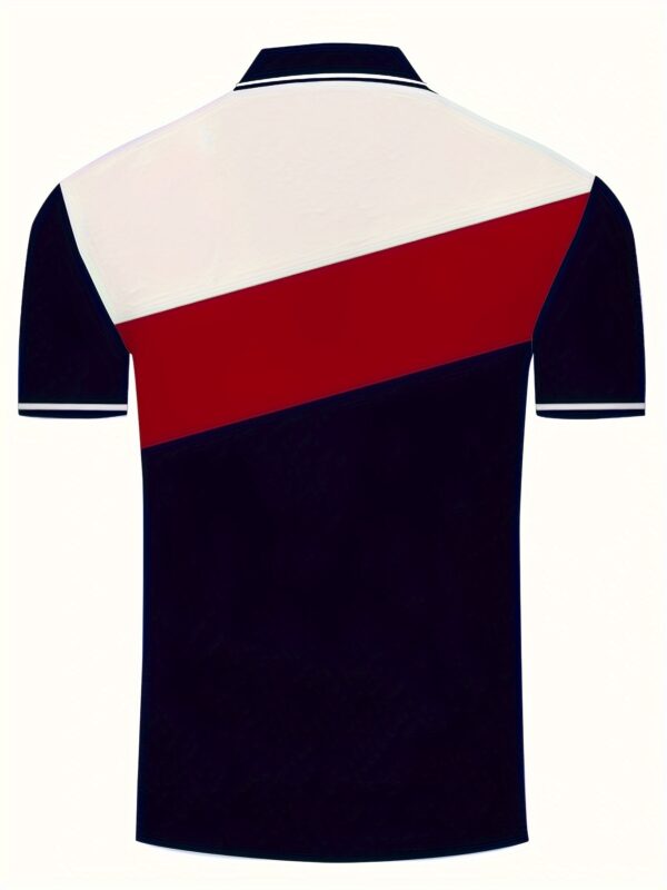 Casual Geometric Pattern Men's Color Block Short Sleeve Shirt, Stylish Male Shirt For Golf Sports, Gift For Men - Image 8
