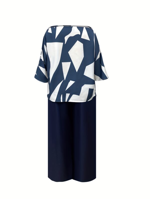 Off-the-Shoulder Mid-Sleeve Top with Elastic Waistband Flared Pants 2pcs Set for Women - Image 2