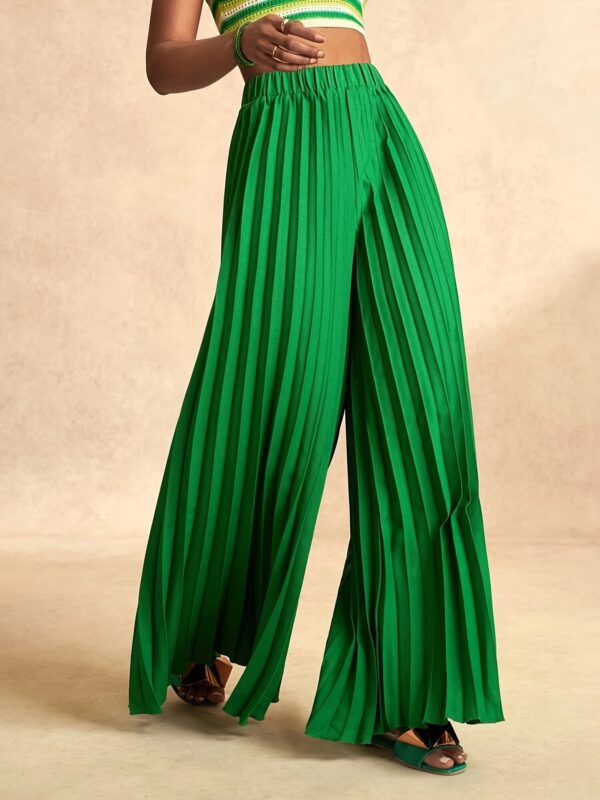 Women'S High-Waisted Wide-Leg Pants - Solid Color Pleated Elastic Waist Casual Comfortable Trousers for Spring Summer Fall, Machine Washable, High Waisted Leggings